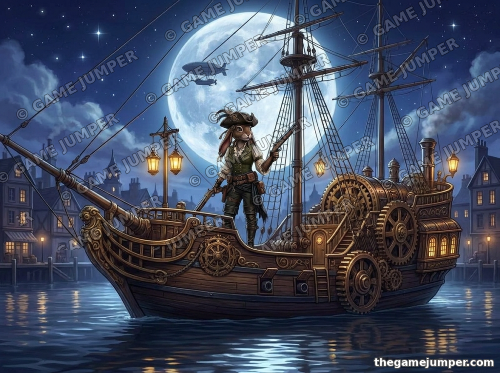 The Moonlit Paddle Ship — Digital Art — Game Jumper fantasy digital art