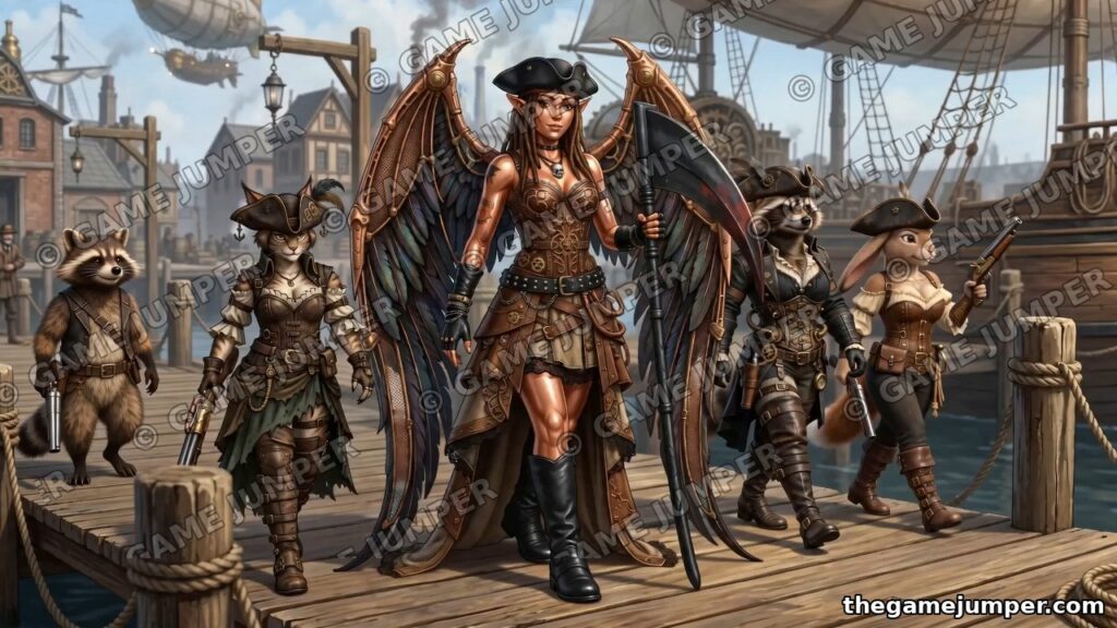 Era and the Crew Come Ashore — Digital Art — Steampunk Pirate Crew fantasy digital art by Game Jumper Fairy Shop