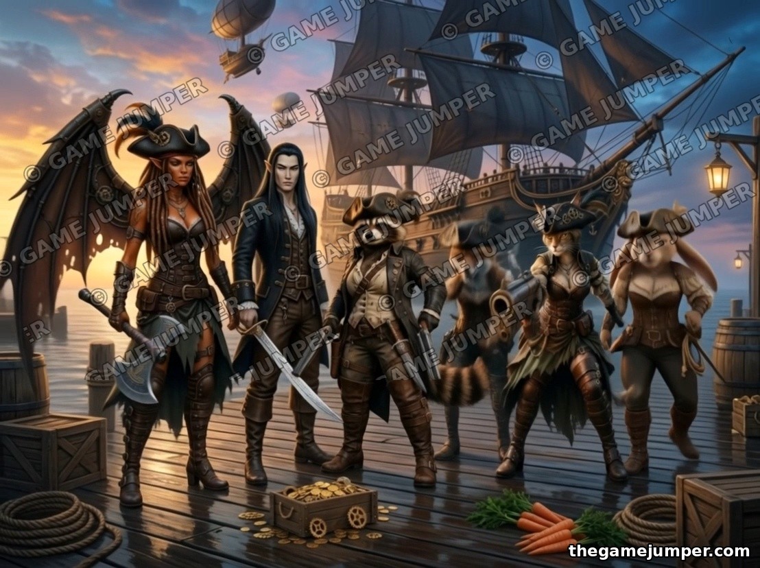 The Black-Sail Muster — Digital Art — Steampunk Pirate Crew fantasy digital art by Game Jumper Fairy Shop