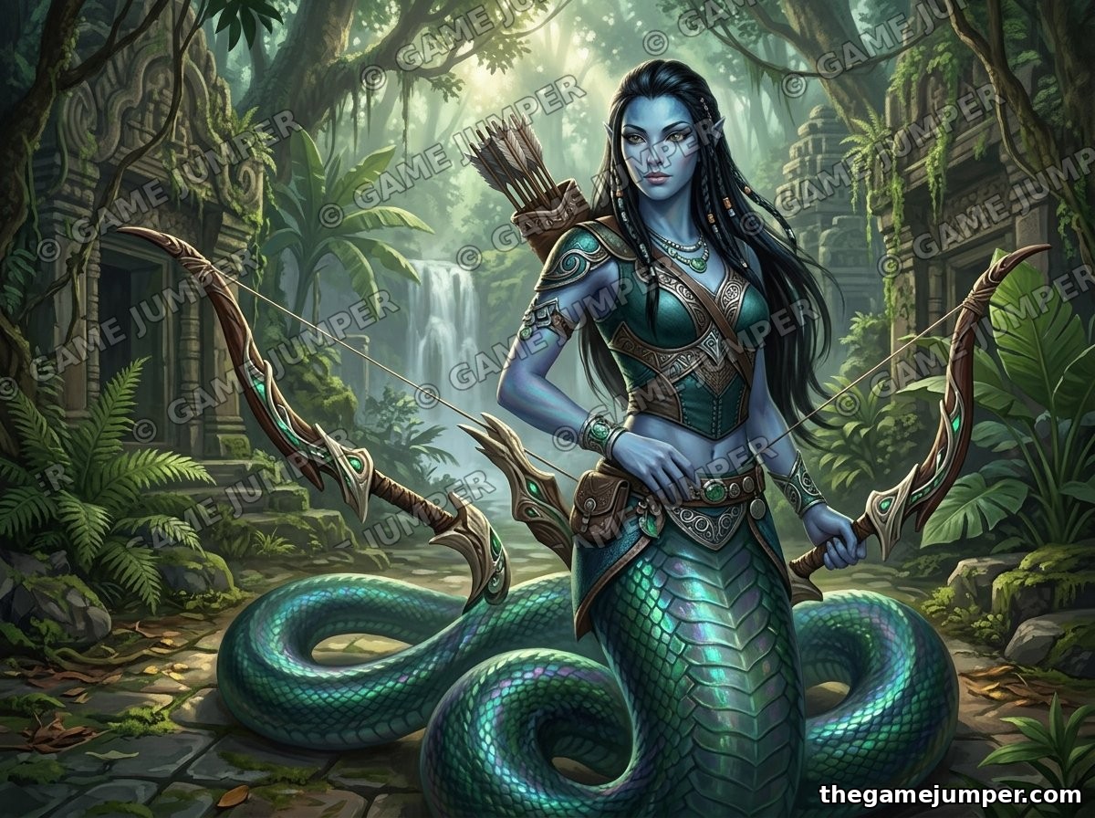 Naga — Serpent Archer of the Ancient Jungle — Digital Art — Nagas fantasy digital art by Game Jumper Fairy Shop