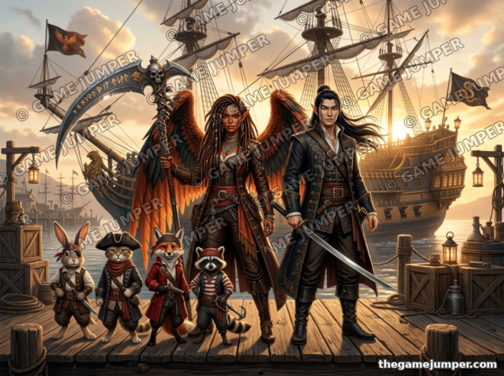 The Crimson Wake — Digital Art — Steampunk Pirate Crew fantasy digital art by Game Jumper Fairy Shop