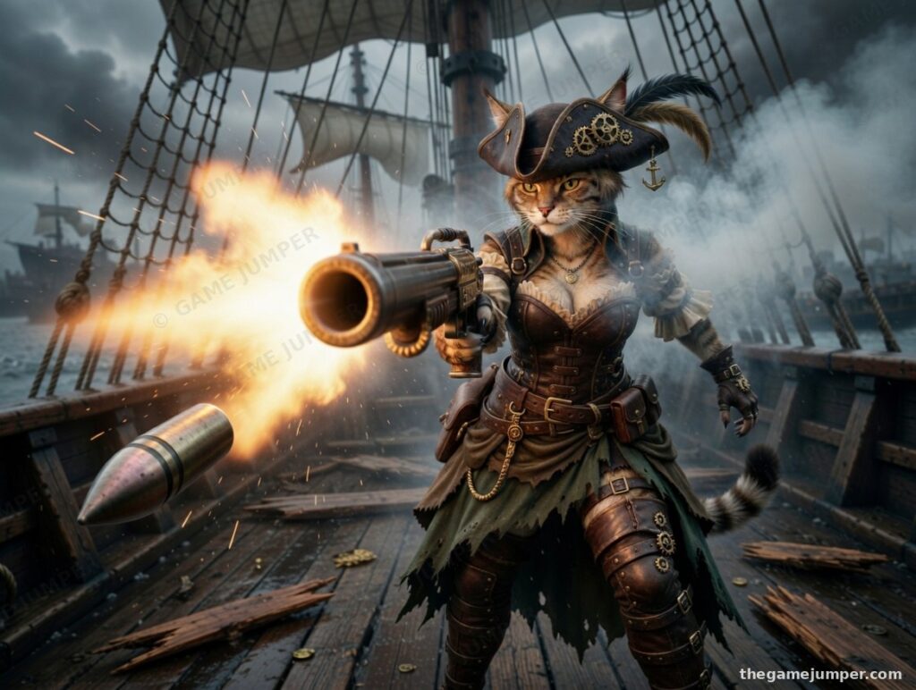 Anthropomorphic Wolf Pirate Aiming Crossbow  - Original Fantasy Art