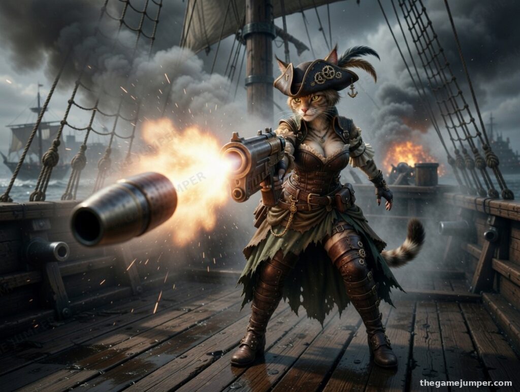 Wolf Pirate with Crossbow on Harbor Pier at - Original Fantasy Art