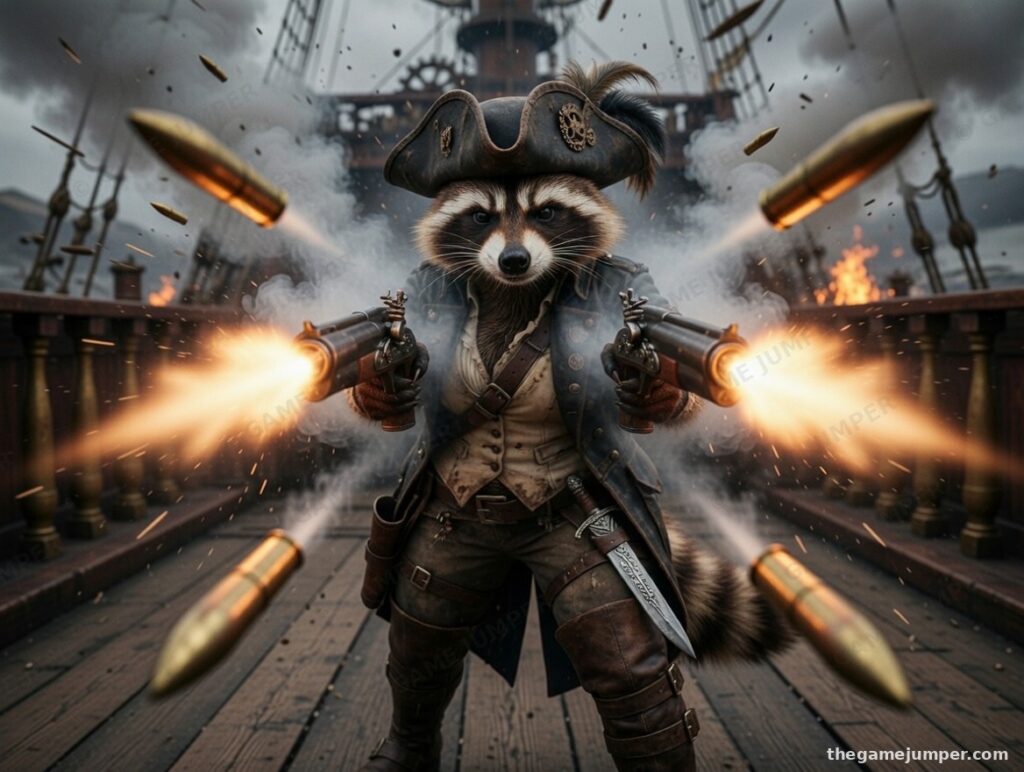 Fox Pirate with Heavy Axe on Steampunk Airsh - Original Fantasy Art