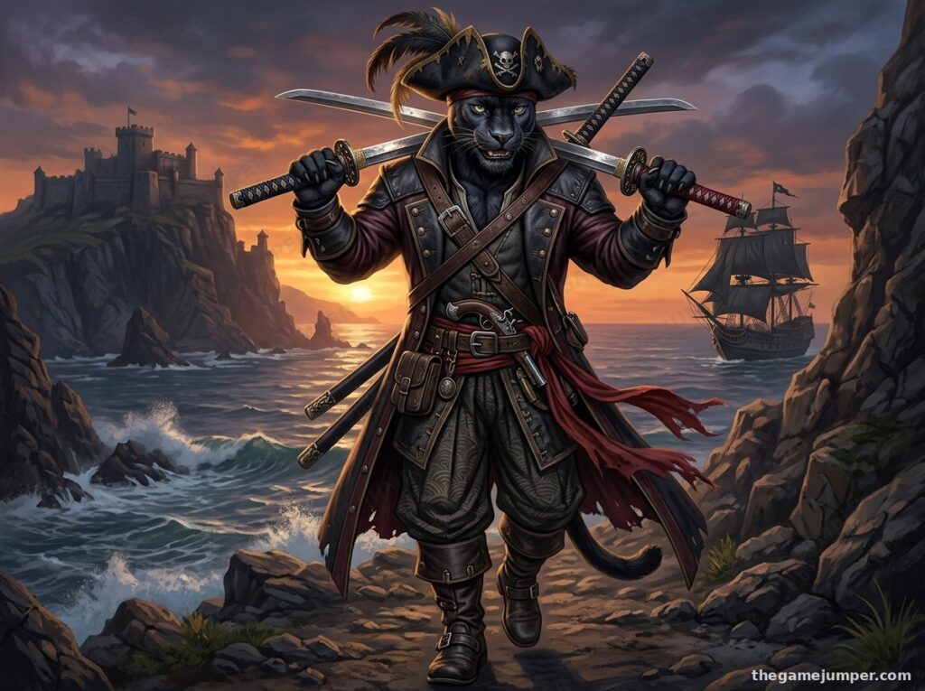 Trio of Pirate Companions Standing beside Lo - Original Fantasy Art