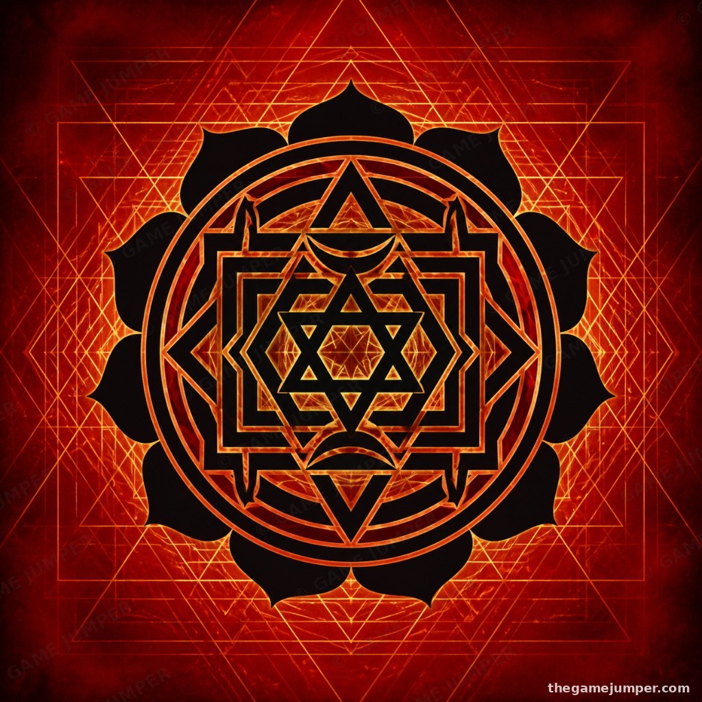 Red Hexagram Yantra - Sacred Geometry Sigil (Digital Art)