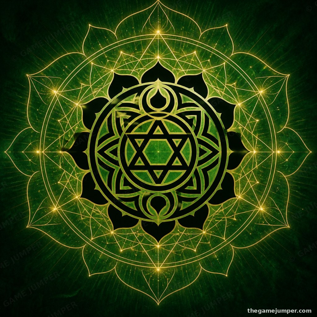 Emerald Shatkona - Sacred Geometry Sigil (Digital Art)